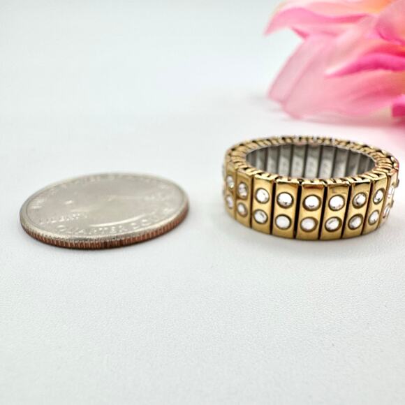Swarovski Crystal Expansion Stretch Ring Gold Tone Swan Signed Expandable - Picture 10 of 13